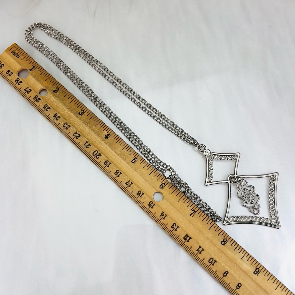 Pretty Lightweight Silvertone, Large Square Penda… - image 8